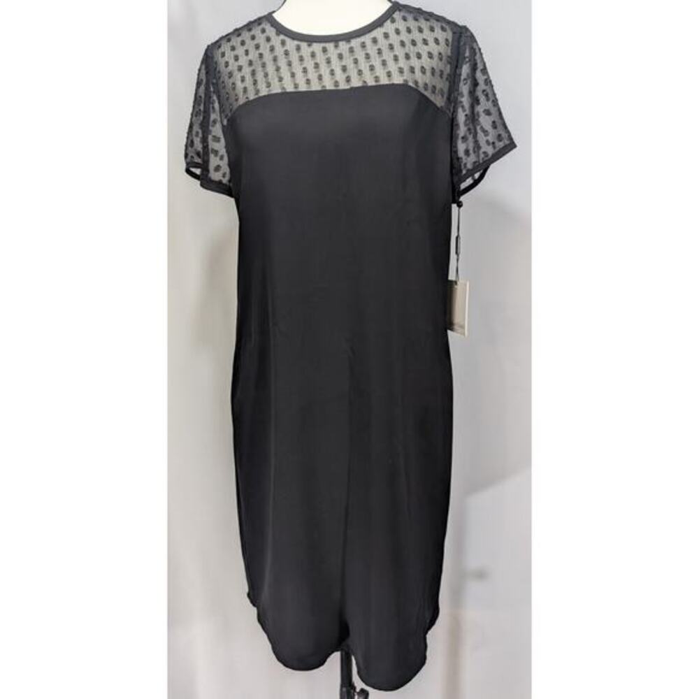 Calvin Klein Sheer Dot Yoke Shift Dress Black Size 6 NWT